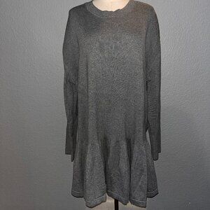 FREE PEOPLE TIME ON MY SIDE KNIT RUFFLE HEM MINI SWEATER DRESS - GRAY - EUC - XL